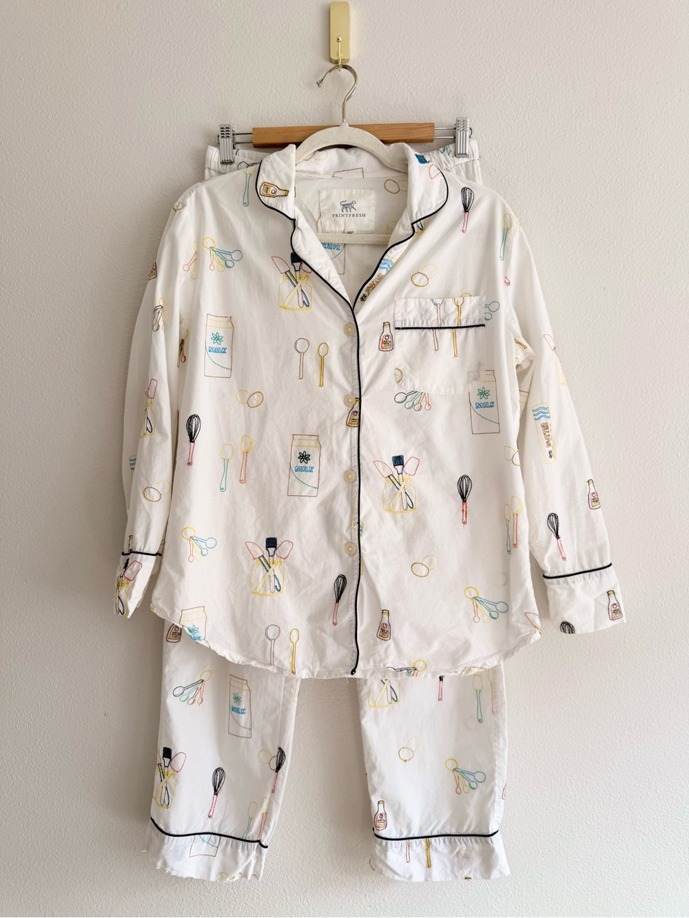 Printfresh pajama set White cotton embroidered Kitchen tools Baking Sz XS
